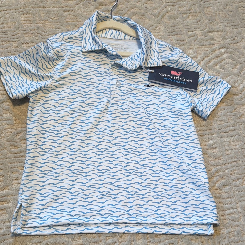 Vineyard Vines Light Blue & White Wave Print Sankaty Polo